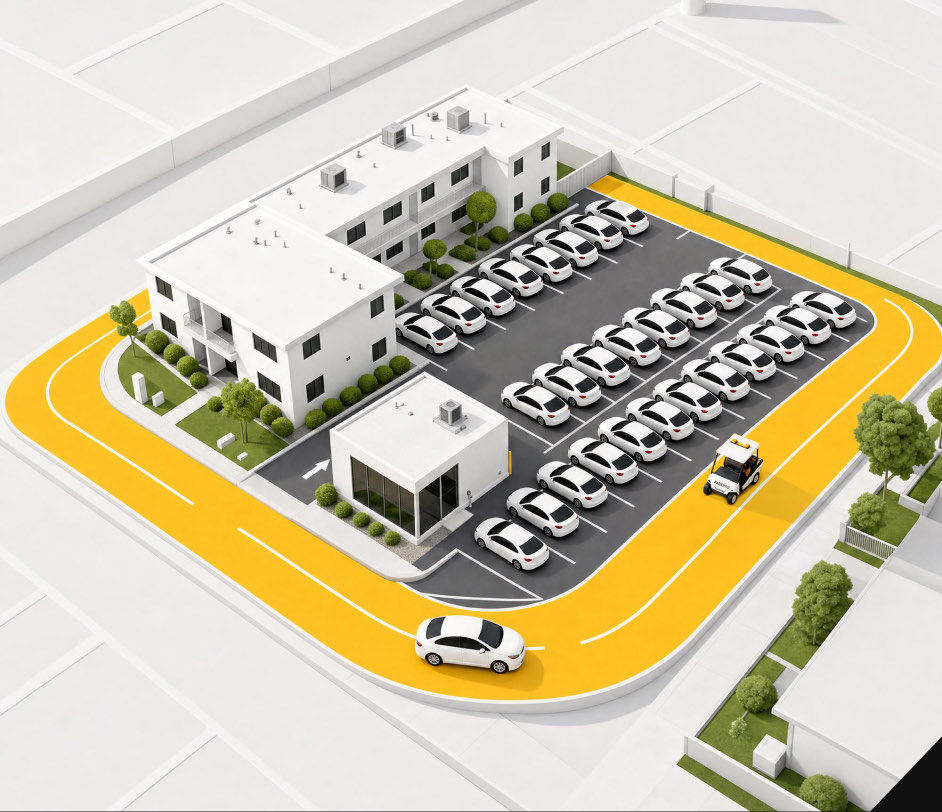 Aerial view of a managed property lot with guest, owner, admin and enforcement roles marked.